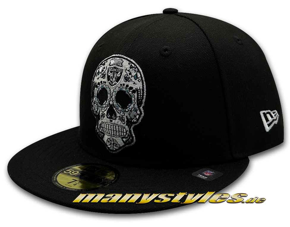 Las Vegas Raiders ehemalig Los AngelesRaiders 59FIFTY Fitted NFL Dia de Los Muertos exclusive Cap in Black Grey White OTC von New Era