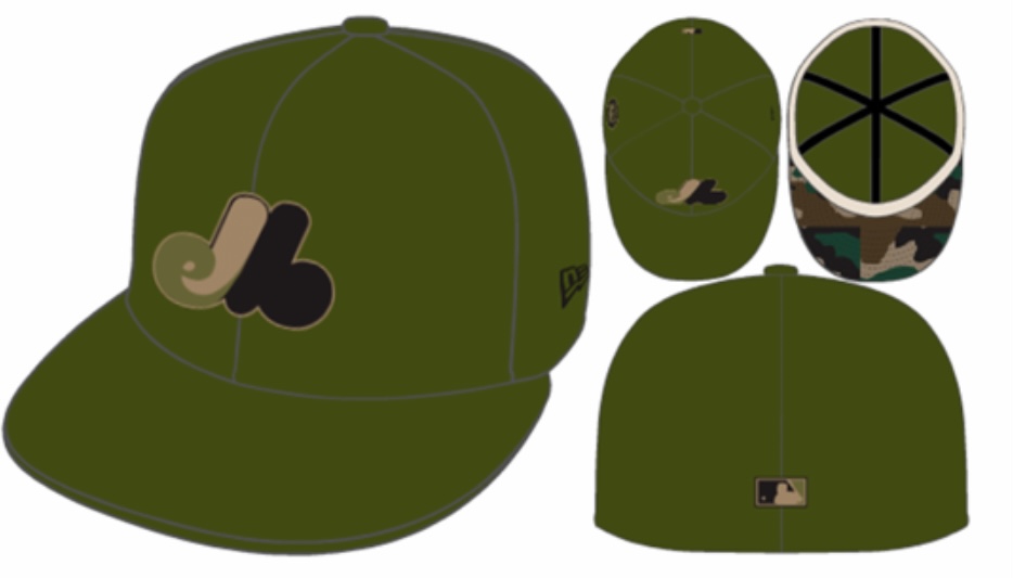 pMontreal Expos MLB 59FIFTY manyStyles HWC Cooperstown AN35 Olive Woodland Camouflage von New Era Scrit Linesheet 