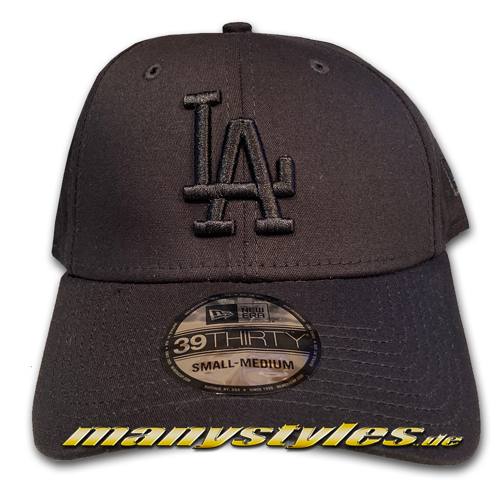 LA Dodgers 39THIRTY MLB League Basic Stretch Flex Cap Black on Black