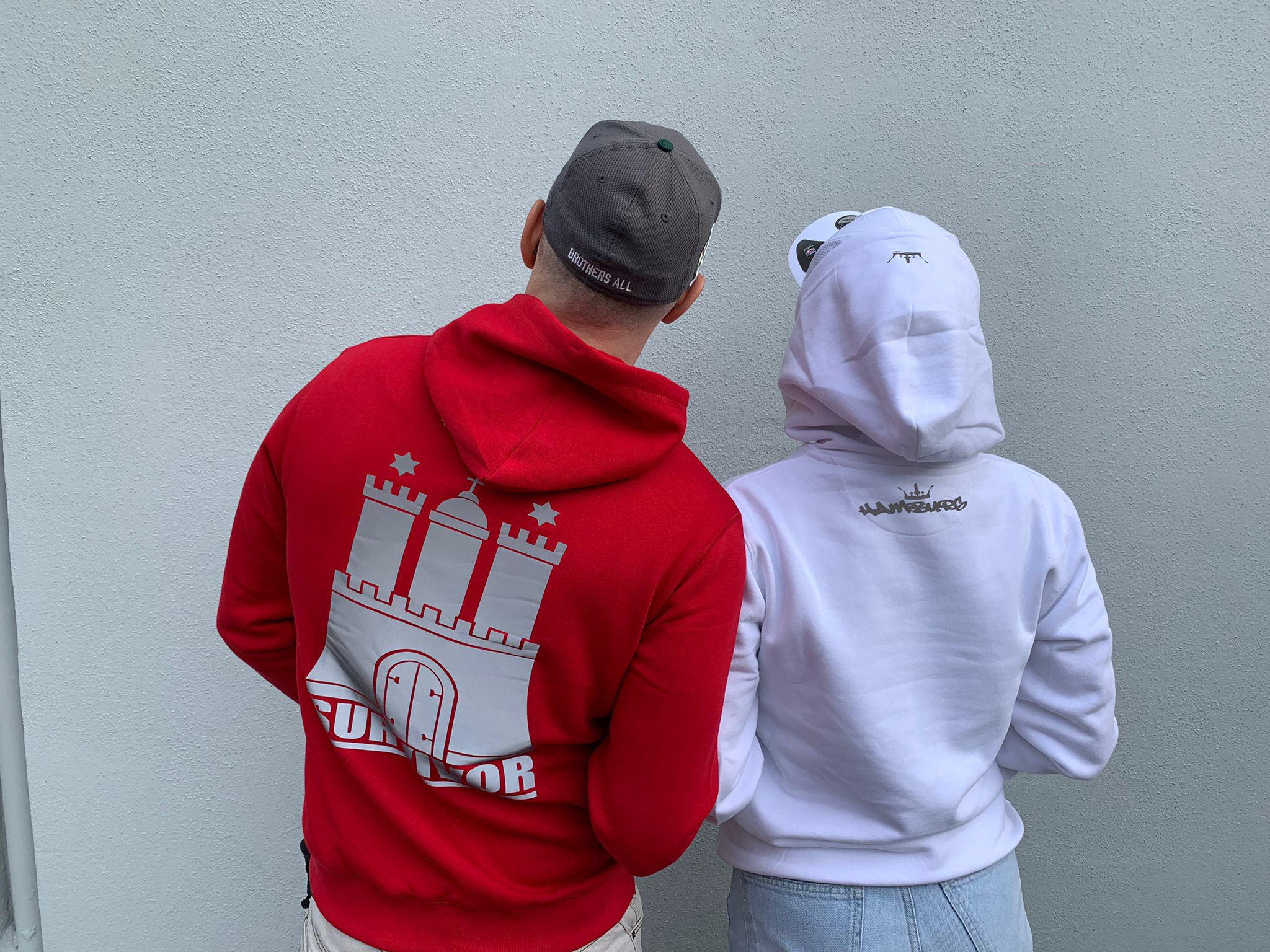 Fuck Covid19 manystyles Crown SPECIAL exclusive Hamburg Survivor Hooded Sweatshirt mit Kapuze in Fire Red 3M Lightening Back