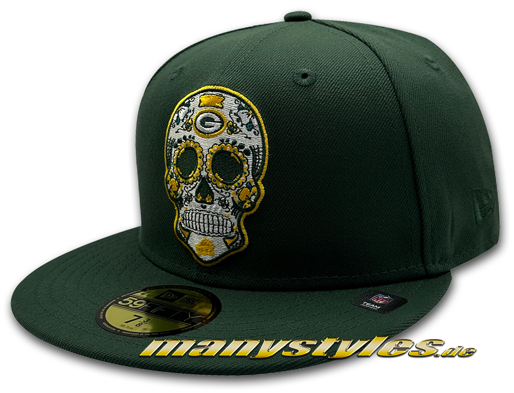 Greenbay Packers 59FIFTY Fitted NFL Dia de Los Muertos exclusive Cap in Green Yellow OTC von New Era
