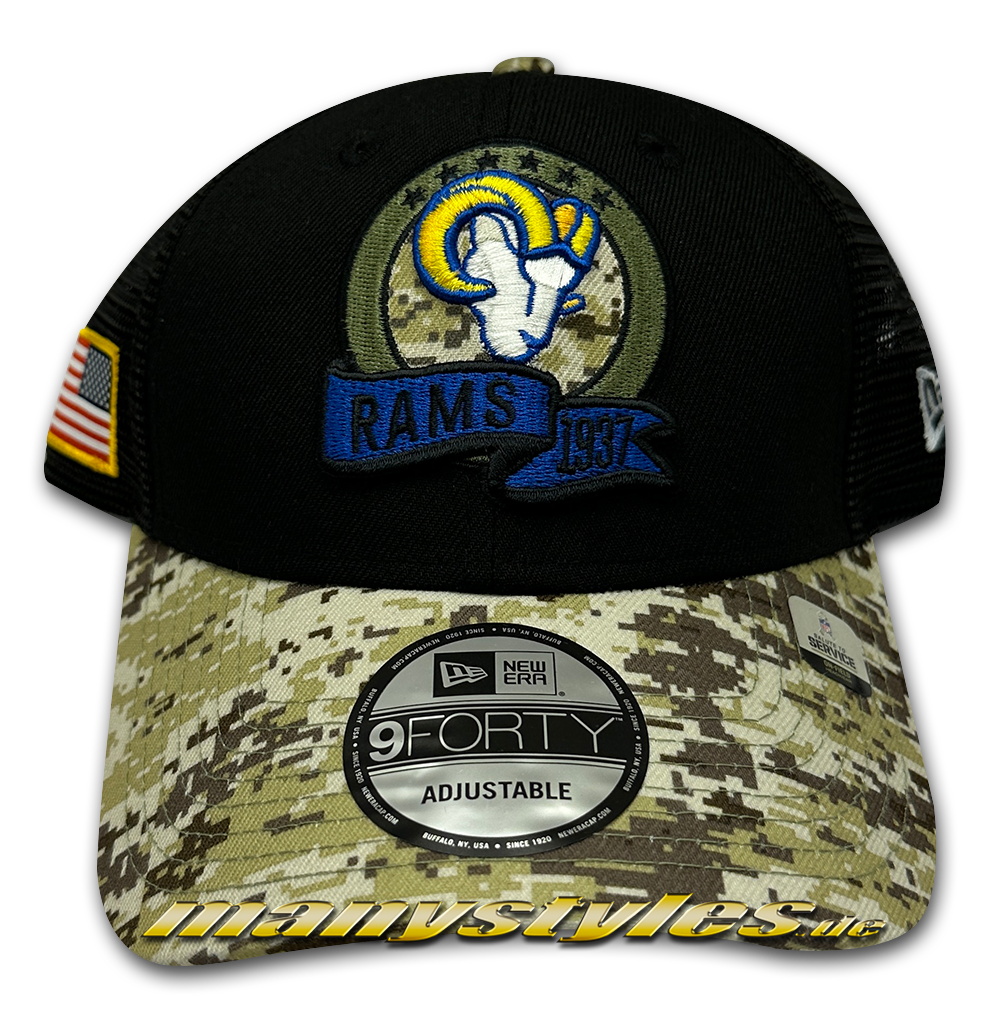 manystyles_new_era_los_angeles_rams_nfl_salute2service_940_adjustable_cap_black_otc_digital_desert_camouflage Los Angeles Rams NFL 9FORTY Curved Visor adjustable Salute2Service Cap Digital Desert Camouflage OTC von New Era