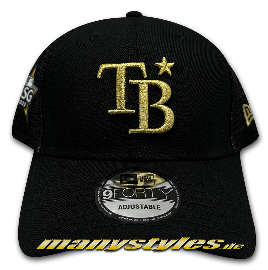 Tampa Bay Rays MLB 9FORTY Curved Visor Adjustable ASG22 All Star Game Trucker Cap in Black Gold von New Era 