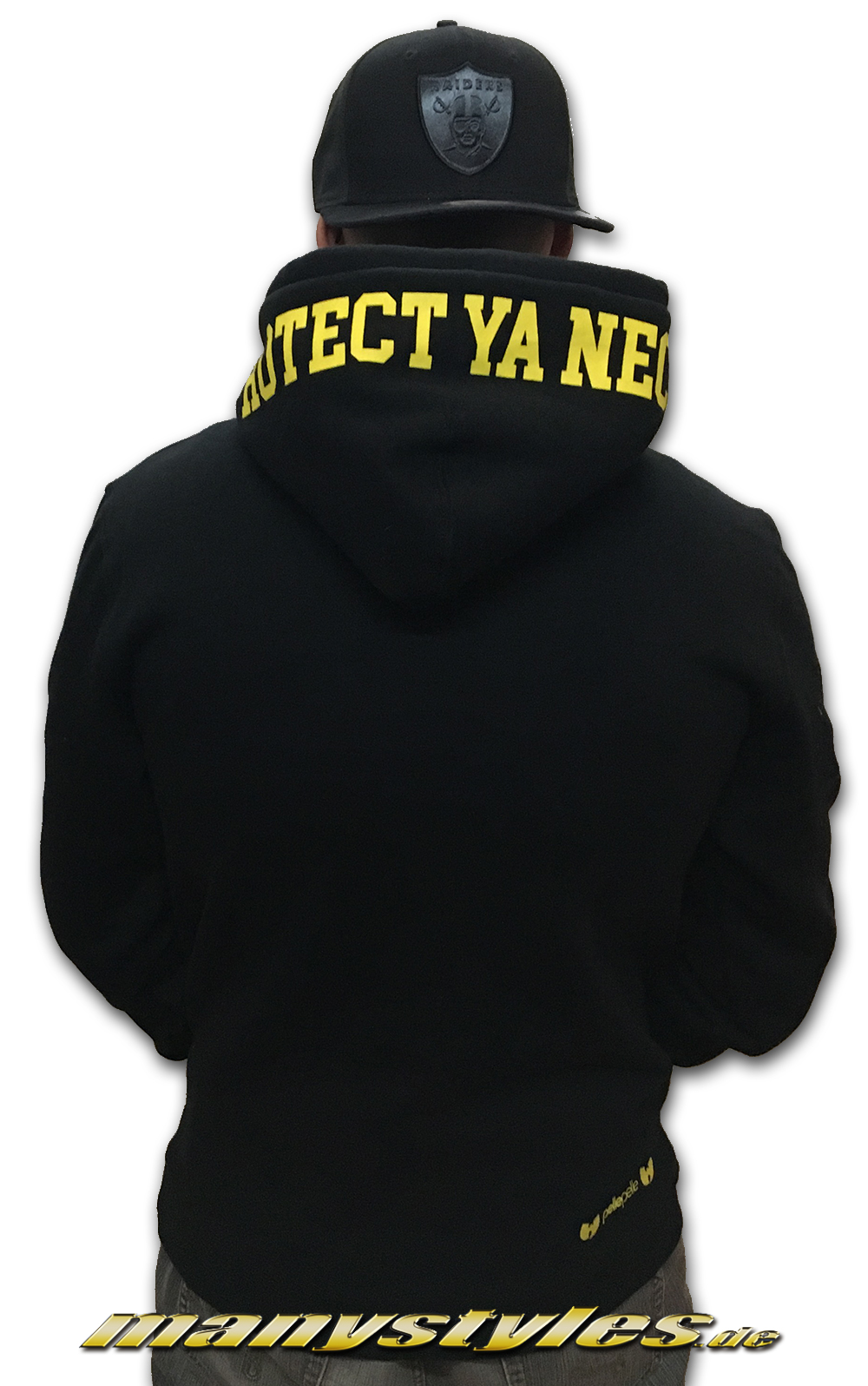 Pelle Pelle Apparel Wu Tang Collabo Hooded Kapuzenpullover Black Proteckt Ya Neck von Pelle Pelle Rückseite
