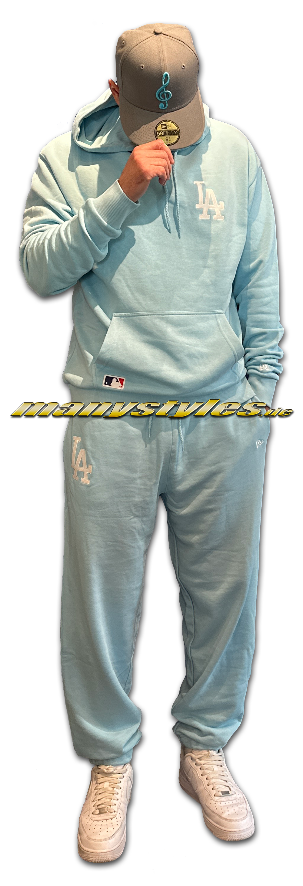LA Dodgers MLB League Essential Suit Fleece Hooded Light Sky Blue Pastel von New Era Complete Suit