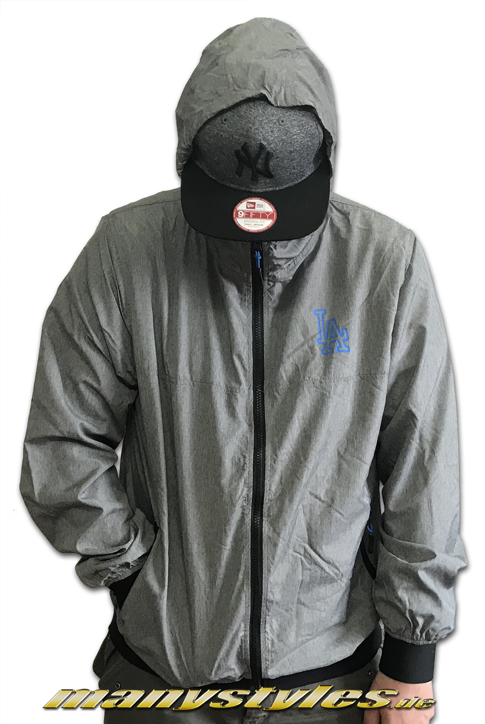 LA Dodgers MLB Nights Windbreaker Jacket Graphite Grey Heather Blue von New Era