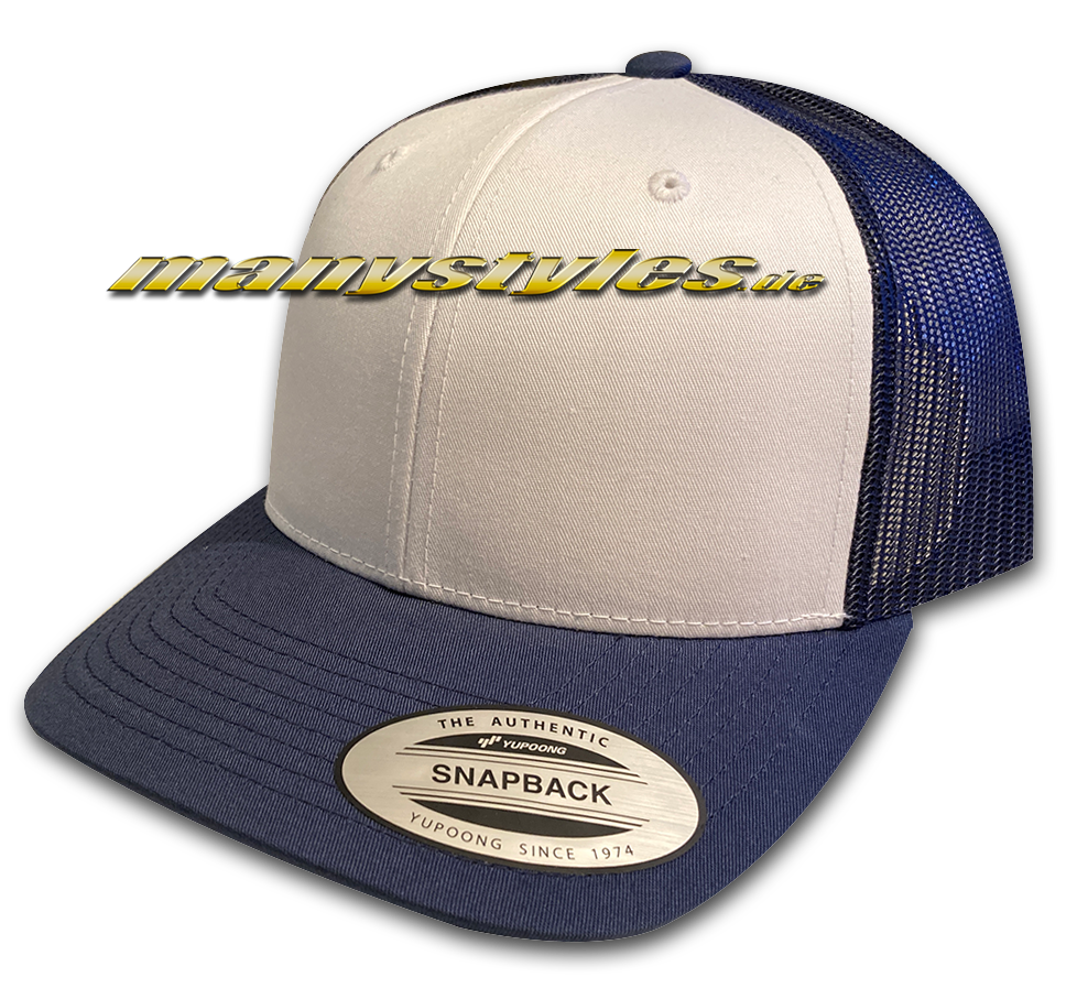 manystyles_de_yupoong_trucker_adjustable_curved_visor_blank_cap_navy_white Blank Trucker Curved Visor Cap Navy White von Yupoong