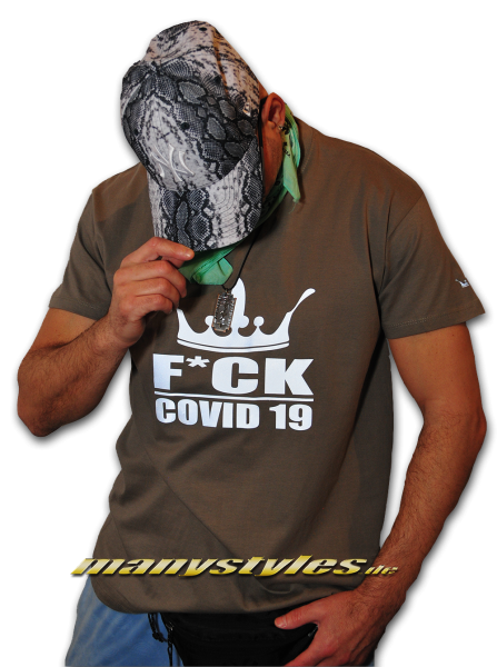Fuck Covid19 manystyles Crown exclusive Hamburg Tee T-Shirt in Charcoal 3M Platinum Silver Reflector Design Print