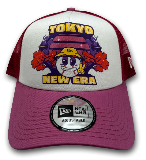 NE Graphic Print Adjustable Trucker Cap Tokyo Lilac Pink White Black von New Era 