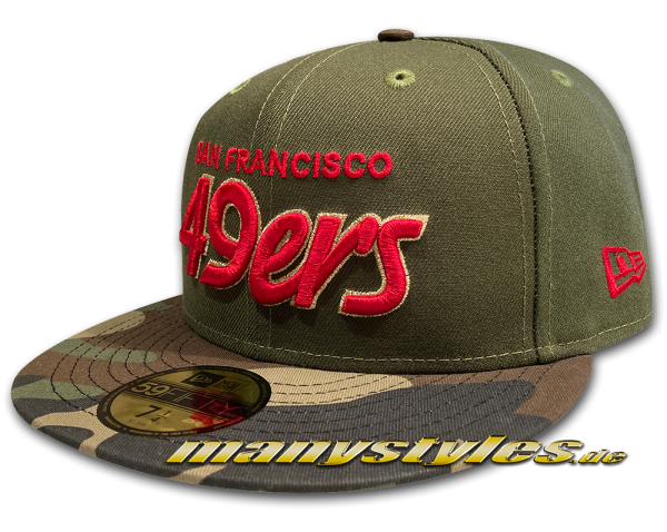 San Francisco 49ers NFL 59FIFTY Fitted manyStyles exclusive Camo Visor Cap in Rifle Green Woodland Camouflage von New Era
