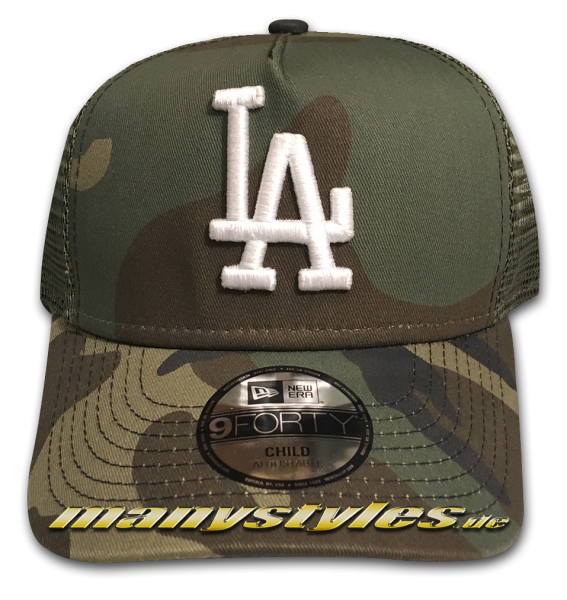 LA Dodgers MLB Camo Essential Trucker AF Adjustable Cap Woodland Camouflage von New Era