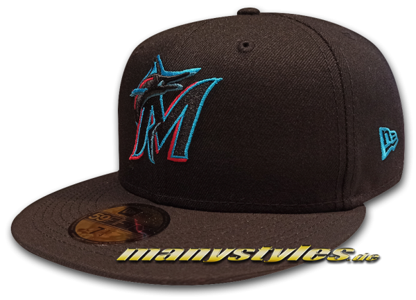 Miami Marlins MLB 59FIFTY Team Structure Authentic Performance Cap Game in Black von New Era 