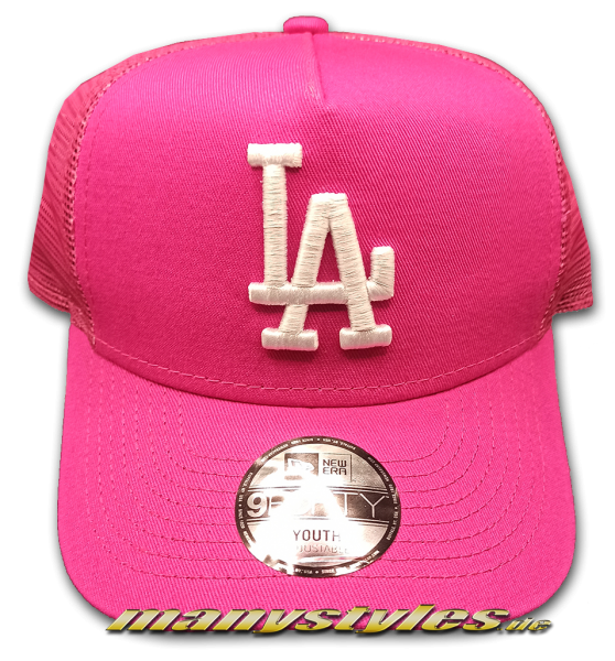 NY Yankees MLB 9FORTY Chyt Tonal Mesh Trucker Curved Visor Adjustable Snapback Cap Pink White von New Era