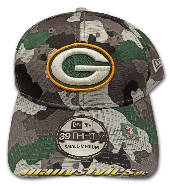 Greenbay Packers NFL Train Camo 39THIRTY Cuved Visor Cap Green Grey White Yellow OTC von New Era