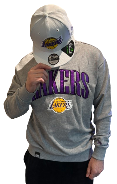 LA Lakers NBA Arch Graphic OS Crewneck Sweatshirt Heather Grey Purple OTC von New Era