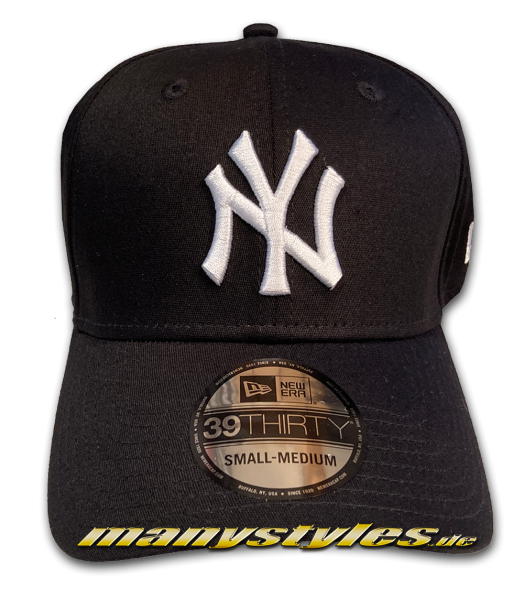 NY Yankees New Era MLB League Basic Stretch Flex Cap 39THIRTY Black White