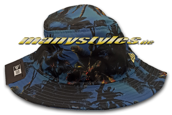 Tropical Tapered All Over Print Palms and evenings Sky Bucket Hat in Indigo Yellow von New Era