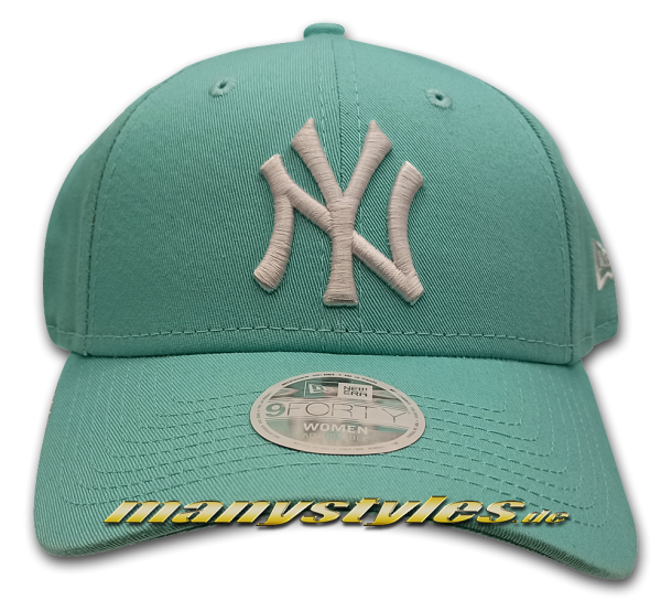 NY Yankees 9FORTY MLB Womens Adjustable Curved Visor Cap Clear Mint White von New Era