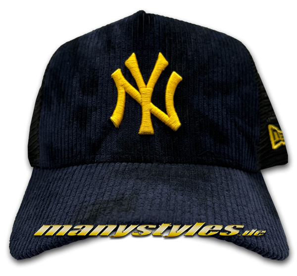 NY Yankees MLB 9FORTY Cord Trucker Curved Visor Adjustable Cap in Navy Yellow von New Era