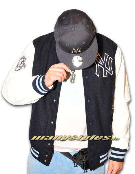 NY Yankees NFL Heritage Varsity Patch Jacket College Jacket Navy White OTC von New Era