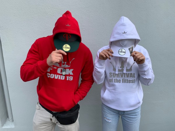 Fuck Covid19 manystyles Crown SPECIAL exclusive Hamburg Survivor Hooded Sweatshirt mit Kapuze in Fire Red 3M