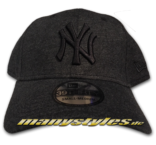 NY Yankees MLB 39THIRTY Jersey Essential Curved Visor Stretch Fit Cap Graphite Heather Melange Black von New Era