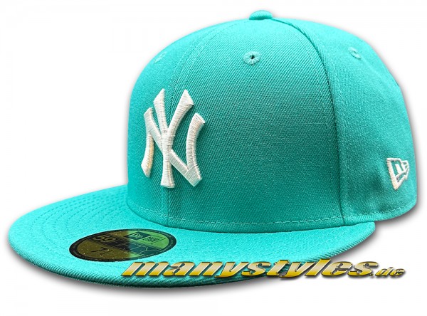 NY Yankees MLB HWC Cooperstown 1999 Worldseries Cap manystyles exclusive# Teal White 59FIFTY Fitted Caps von New Era Real Front