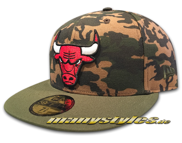 Chicago Bulls NBA 59FIFTY Camo Team Fitted Cap Mini Woodland Camouflage Original Team Color von New Era