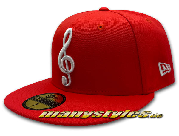 New Era Unlicensed 59FIFTY Fitted Cap Music Note Cap Lava Red Bright White exclusive Real