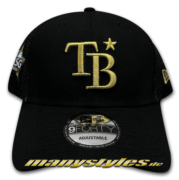 Tampa Bay Rays MLB 9FORTY Curved Visor Adjustable ASG22 All Star Game Trucker Cap in Black Gold von New Era 