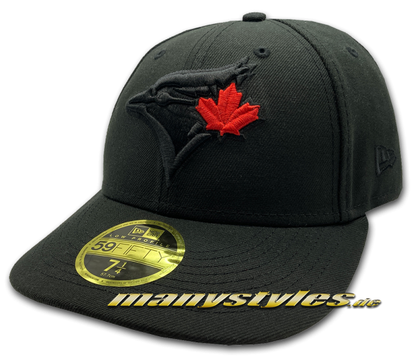 Toronto Blue Jays MLB Cooperstown 59FIFTY exclusive Low Profile Fitted Cap in Black on Black Scarlet Red von New Era Front