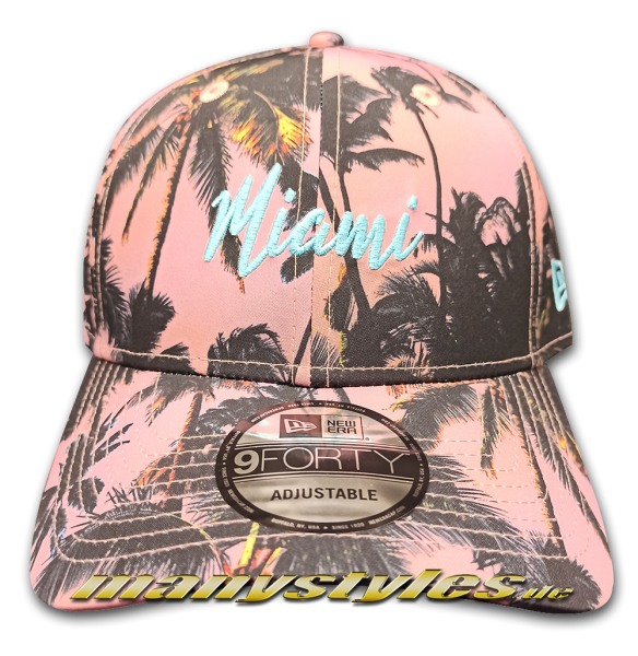Tropical All Over Print Miami 9FORTY AOP Adjustable Cap Pink White von New Era