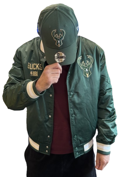 Milwaukee Bucks NBA Satin Bomber Jacket Green Khaki OTC von New Era