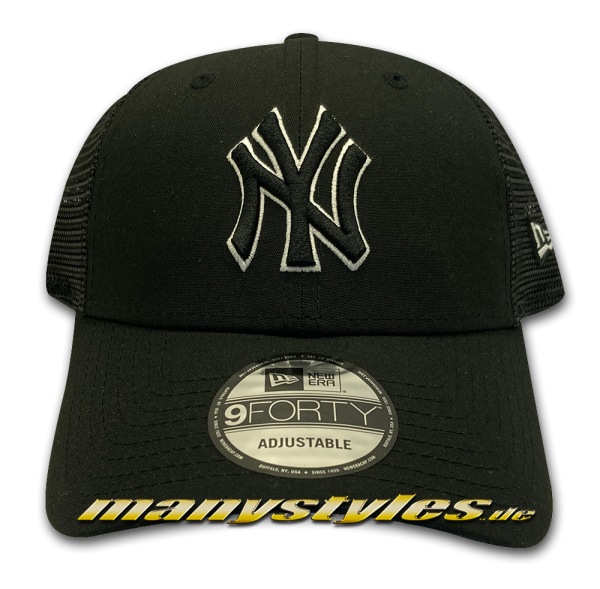 NY Yankees MLB 9FORTY Home Field Trucker Curved Visor Adjustable Cap in Black White von New Era