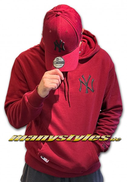 NY Yankees MLB league Essential Hooded Cardinal Red Black von New Era Backview Front