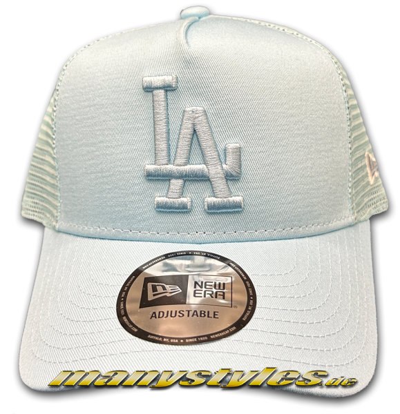LA Dodgers MLB 9FORTY Tonal Mesh Trucker Curved Visor Adjustable Snapback Cap Sky Pastel von New Era