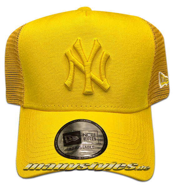 NY Yankees MLB 9FORTY Tonal Mesh Trucker Curved Visor Adjustable Snapback Cap Yellow von New Era