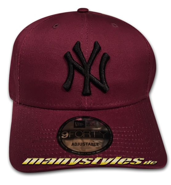 NY Yankees 9FORTY MLB League Essentials Curved Visor Adjuastable Cap Maroon Black von New Era