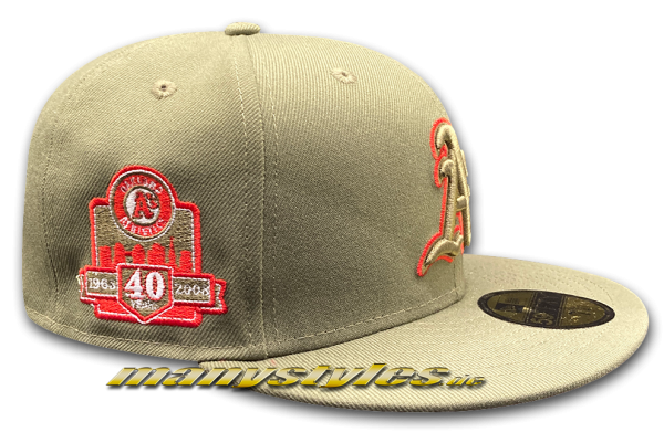 Oakland Athletics 59FIFTY MLB 40Ann Anniversary Cap New Olive Scarlet Red von New Era Patch
