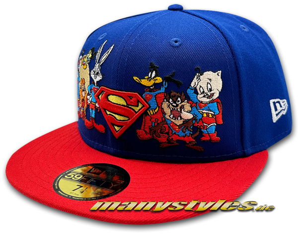 100 Years Anniversary Looney Tunes All Stars vs DC Comic Superman 59FIFTY Fitted exclusive Cap Royal Scarlet Red Yellow von New Era