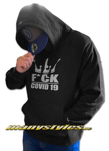 Fuck Covid19 manystyles Crown SPECIAL exclusive Hamburg Survivor Hooded Sweatshirt mit Kapuze in Black 3M
