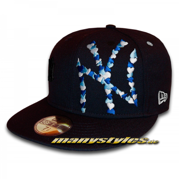 NY Yankees 59FIFTY MLB Special Flawless Big Logo Multi Colored Heart Cap Navy White