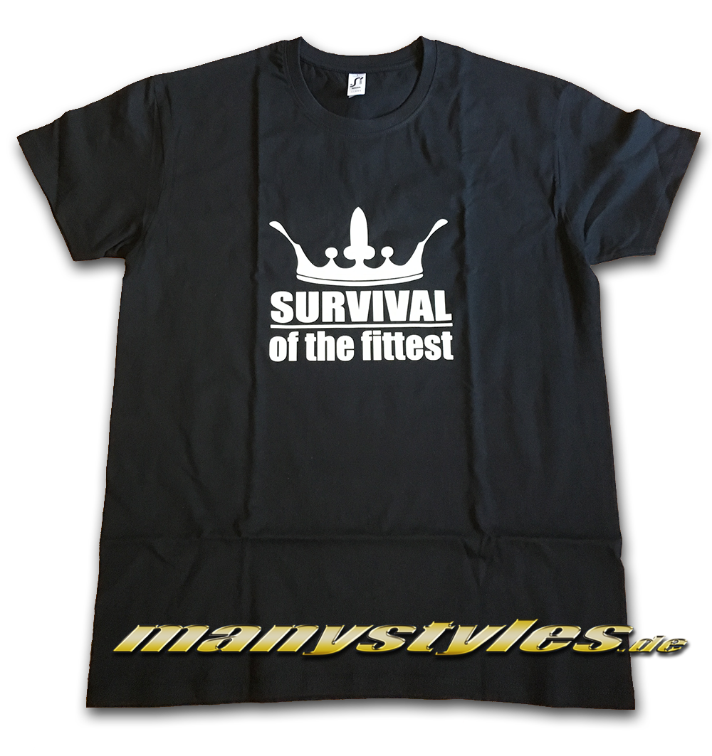 Survival of the Fittest Crown exclusive T-Shirt Black White ...
