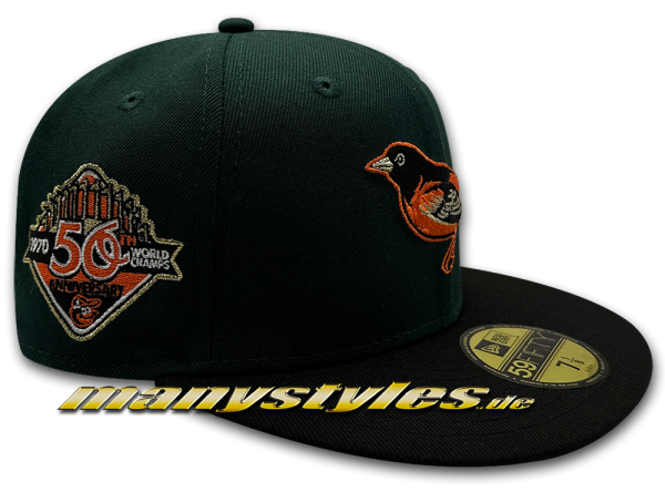 BALTIMORE ORIOLES MLB 50 Years Anniversary exclusive 59FIFTY Cap in Dark Green Orange von New Era Alternate Patch Logo view