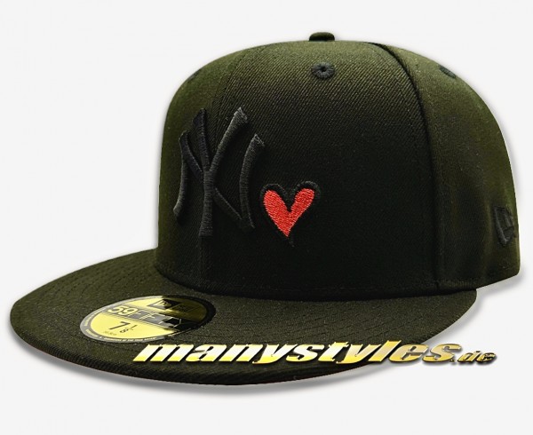 NY Yankees MLB NY Love Cap #manystyles exclusive Black Scarlet Red 59FIFTY Fitted Caps von New Era nylovecap Front Front