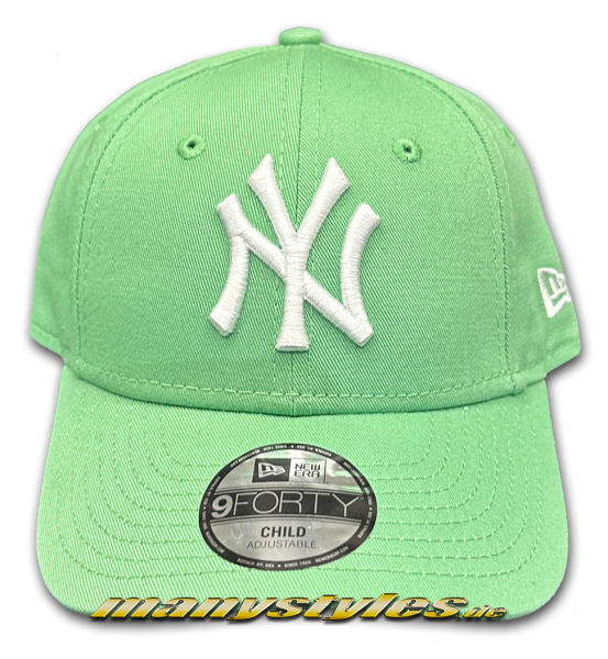 NY Yankees MLB 9FORTY League Essential Curved Visor Adjustable Cap Lime Pastell White von New Era