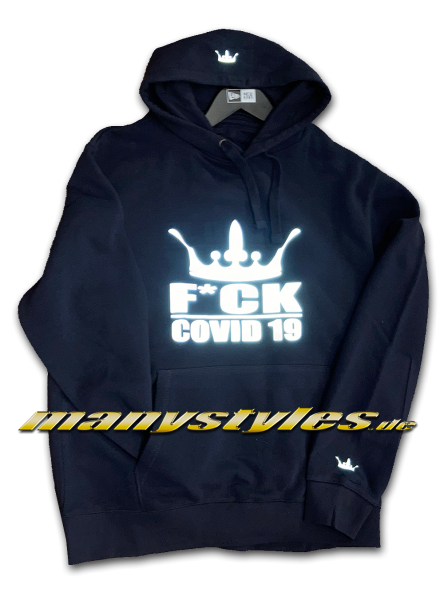 Fuck Covid19 manystyles Crown exclusive Hamburg Survivor Hooded Sweatshirt mit Kapuze in French Navy 3M Reflector Material Dakr