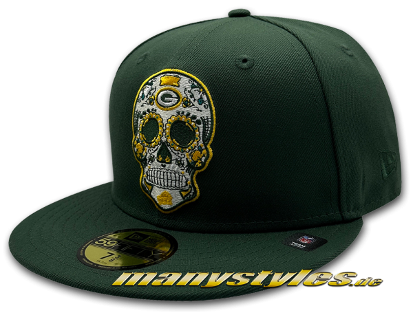 Greenbay Packers 59FIFTY Fitted NFL Dia de Los Muertos exclusive Cap in Green Yellow OTC von New Era