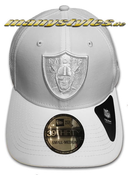 Oakland Raiders (Las Vegas Raiders) NFL 39THIRTY Curved Visor 3930 Mesh Back Cap White onWhite 