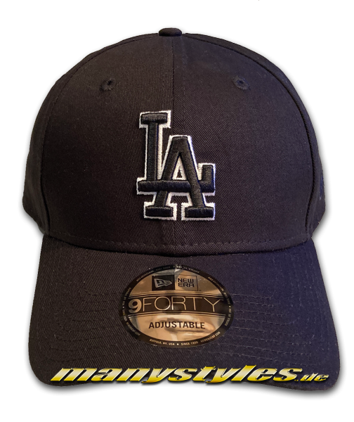 LA Dodgers MLB 9FORTY Black Base Adjustable Curved Visor Cap Black White von New Era